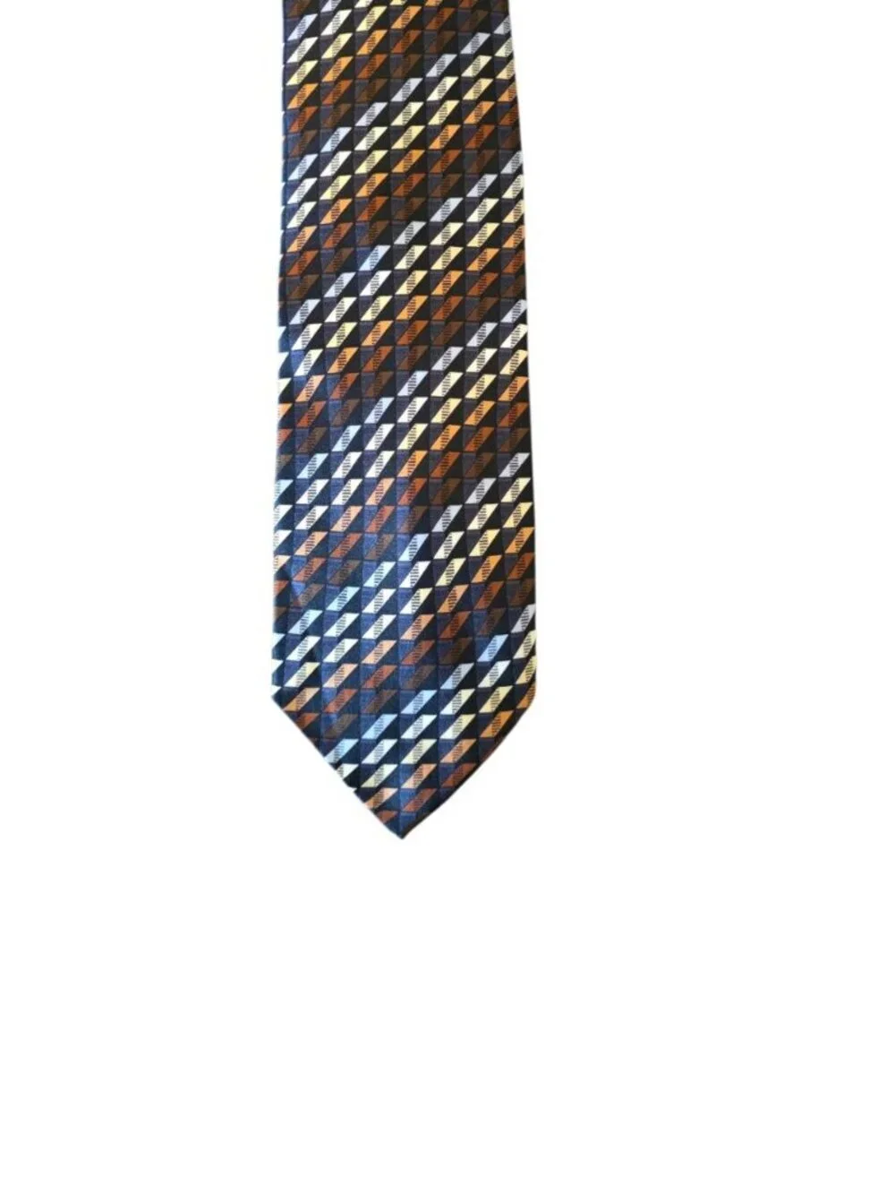 Kilburne & Finch Geometric Silk Tie Brown Blue Gold Retro Necktie 100% Silk